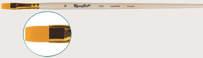 Кисть синтетика плоская 12 на длинной ручке покрытой лаком с укороченной вставкой Серия 1322 ЖС2-12,02Ж
