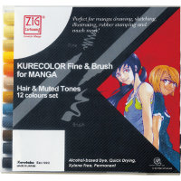 Набор маркеров ZIG Fine&Brush for Manga Hair and Muted Tones 12 шт (приглушенные оттенки) CNKC-2200/12VHM