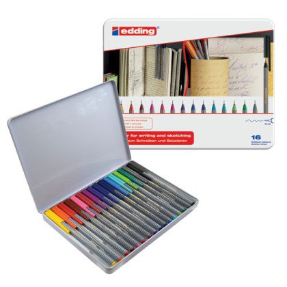 Набор ручек капилярных для бумаги и картона, 0,3 мм, 16 цветов в наборе, металлическая коробка Ассорти