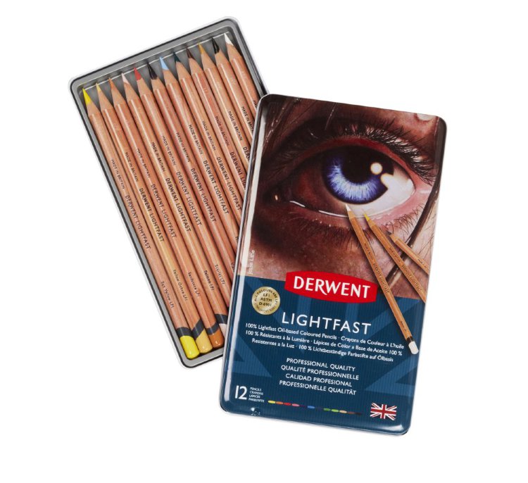 Набор цветных карандашей Derwent Lightfast 12 цветов в металлической упаковке