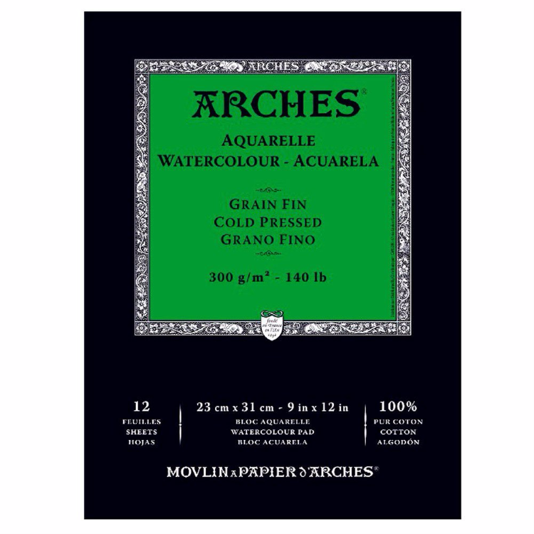 Альбом для акварели Arches 300г/м.кв 23*31см 12л Фин склейка по короткой стороне
