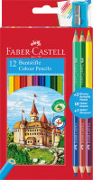 Цветные карандаши Замок, в картоне, 12 шт + 3 двухцветных карандаша + точилка