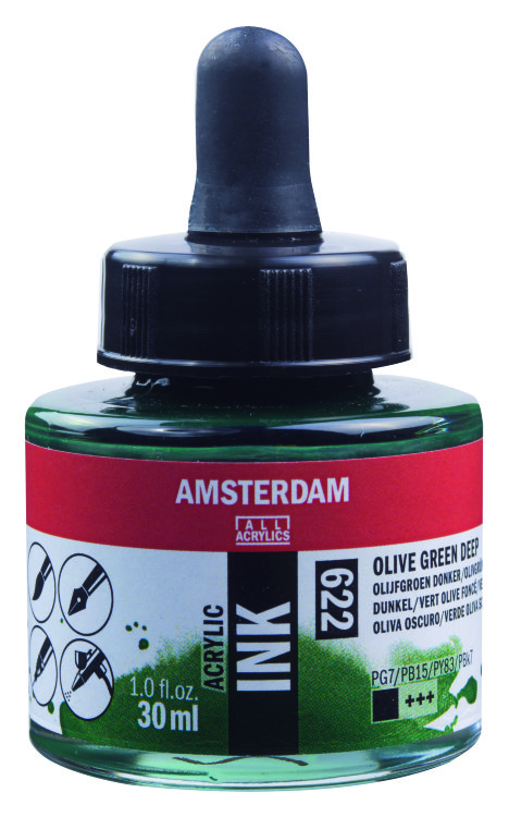 Чернила акриловые Amsterdam 30 мл №622 Зеленый оливковый насыщенный