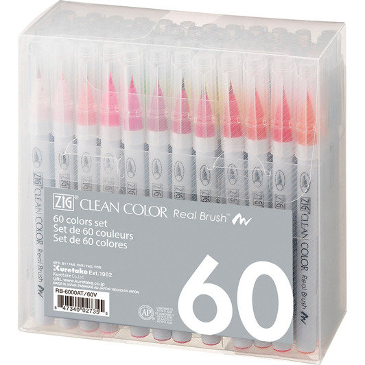 Набор маркеров с кистью Clean Color Real Brush 60 шт RB-6000AT/60V