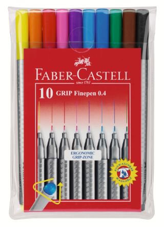 Капиллярная ручка GRIP, 0,4мм, набор цветов, в футляре, 10 шт.