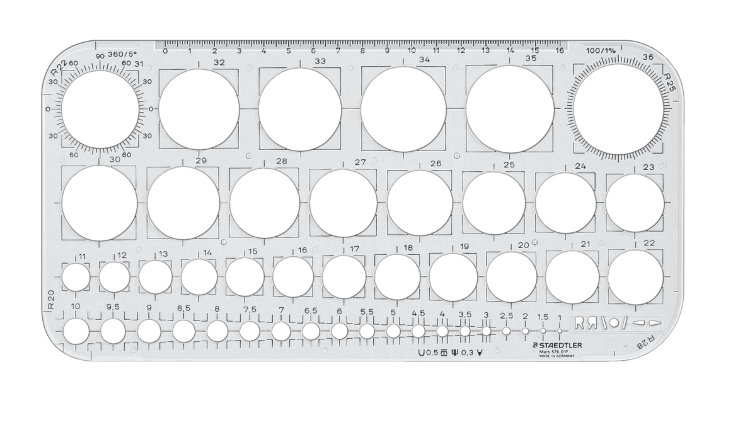 Шаблон для черчения окружностей d=1-36 мм Mars прозрач. пластик