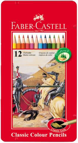 Цветные карандаши РЫЦАРЬ, набор цветов, в металлической коробке, 12 шт.