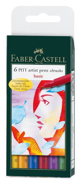 Капиллярная ручка Pitt Artist pen, набор типов, основные цвета, в футляре, 6 шт.