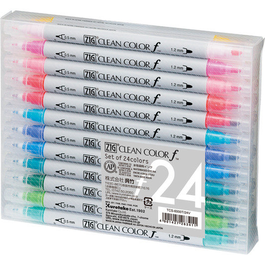 Набор маркеров ZIG Clean Color f 24 шт (акварельные, перья 0,5 и 1,2 мм) TCS-6000T/24V