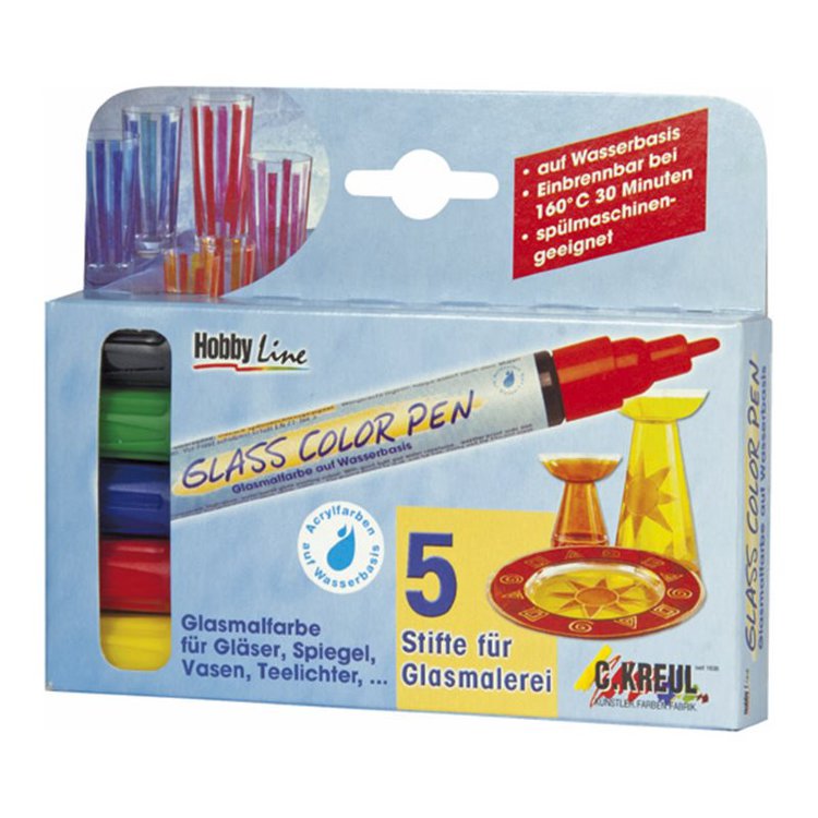 Набор маркеров для росписи стекла Hobby Line Glass Color, 5 шт (4 + 1 контурн)