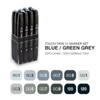 Набор маркеров Touch Twin 12 цветов серые сине-зеленые тона