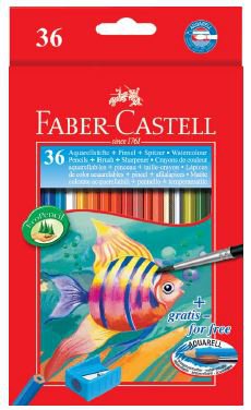 Акварельные карандаши COLOUR PENCILS с кисточкой, набор цветов, в картонной коробке, 36 шт.
