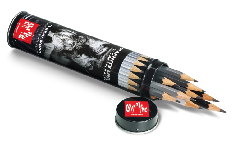 Художественные графитовые карандаши Graphite Line, 9B-4H, металлический футляр 15 штук