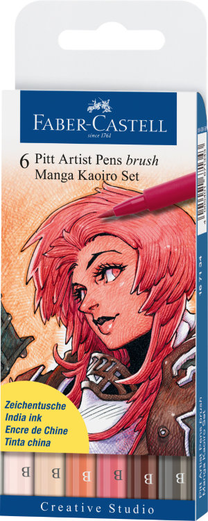 Капиллярные профессиональные ручки MANGA, набор цветов, в футляре, 6 шт.