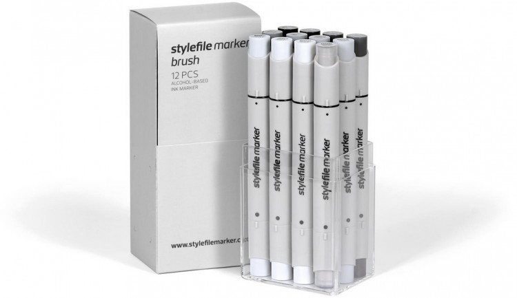 Набор маркеров STYLEFILE BRUSH 12шт оттенки серый нейтральный
