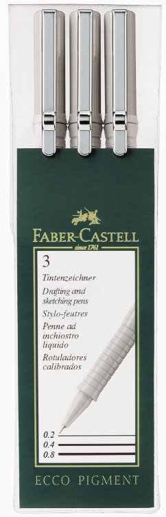 Капиллярные ручки ECCO PIGMENT, 0,3, 0,5, 0,7 мм, в пластмассовом пенале, 3 шт.