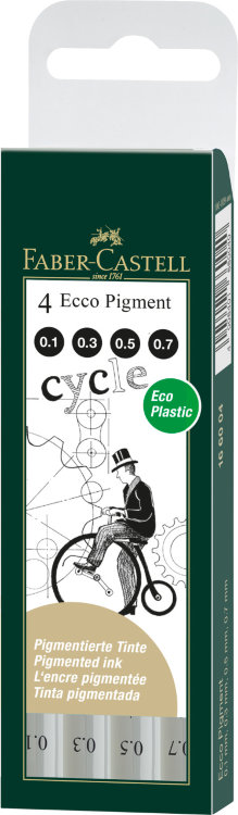 Капиллярные ручки ECCO PIGMENT, 0,1, 0,3, 0,5, 0,7 мм, в пластмассовом пенале, 4 шт.