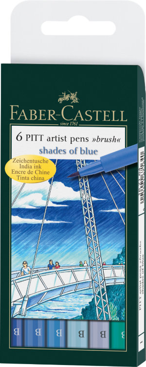 Набор капиллярных ручек PITT Artist Pen, оттенки синего, в футляре, 6 шт.
